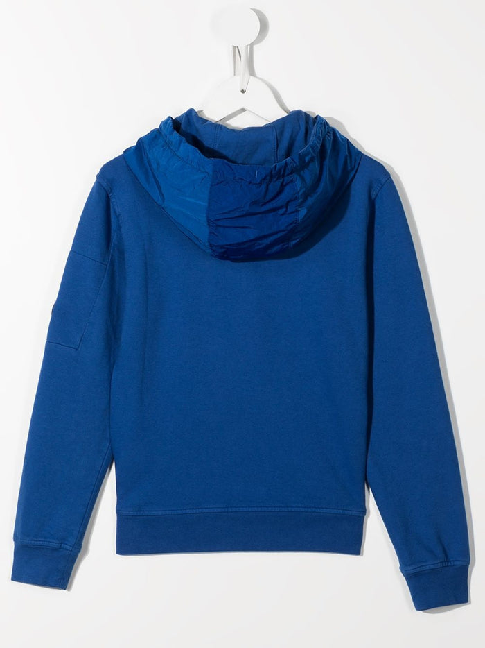 C.P COMPANY KIDS  Micro-lens cotton Hooded Sweatshirt Blue - MAISONDEFASHION.COM