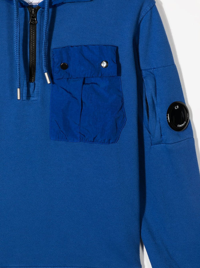 C.P COMPANY KIDS  Micro-lens cotton Hooded Sweatshirt Blue - MAISONDEFASHION.COM