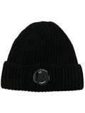 C.P. COMPANY Lens Ribbed Knit Beanie Black - MAISONDEFASHION.COM