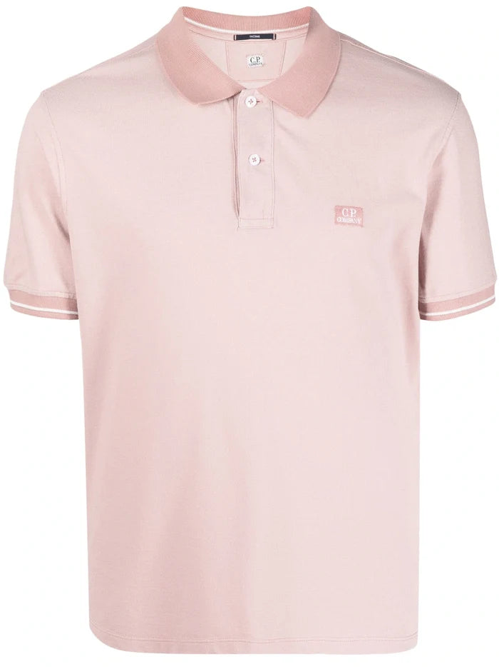 C.P COMPANY Logo-embroidered Polo Shirt Light Pink - MAISONDEFASHION.COM