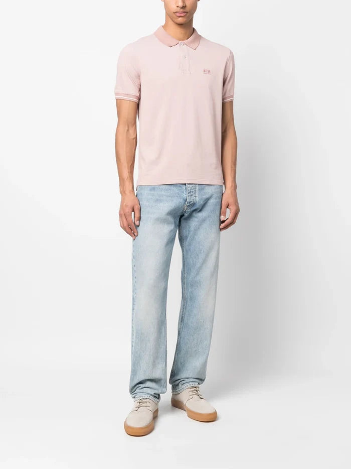 C.P COMPANY Logo-embroidered Polo Shirt Light Pink - MAISONDEFASHION.COM