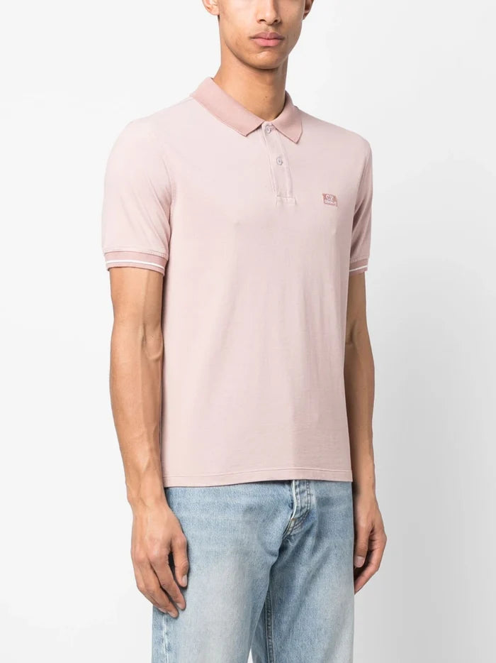 C.P COMPANY Logo-embroidered Polo Shirt Light Pink - MAISONDEFASHION.COM