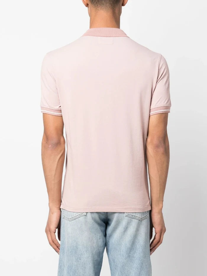 C.P COMPANY Logo-embroidered Polo Shirt Light Pink - MAISONDEFASHION.COM