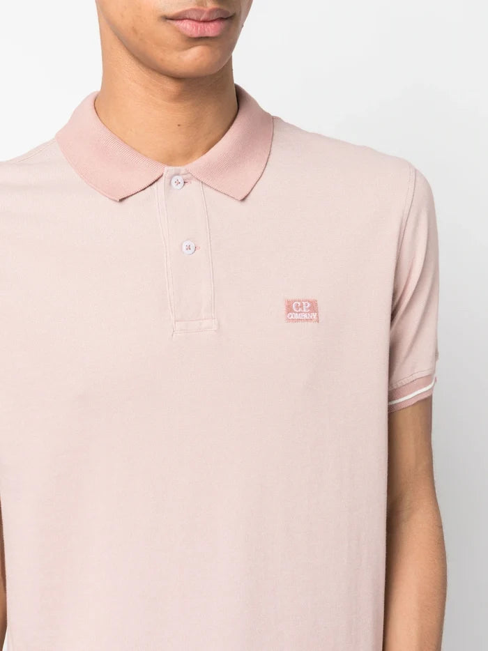 C.P COMPANY Logo-embroidered Polo Shirt Light Pink - MAISONDEFASHION.COM
