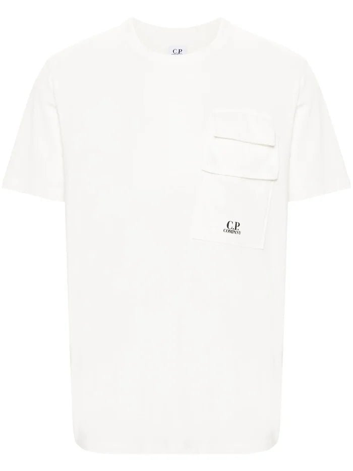 C.P. COMPANY Logo Graphic Print Pocket Cotton T-Shirt White - MAISONDEFASHION.COM