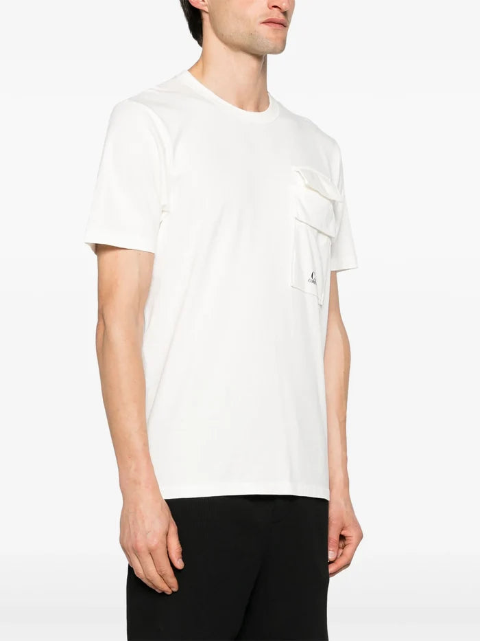 C.P. COMPANY Logo Graphic Print Pocket Cotton T-Shirt White - MAISONDEFASHION.COM