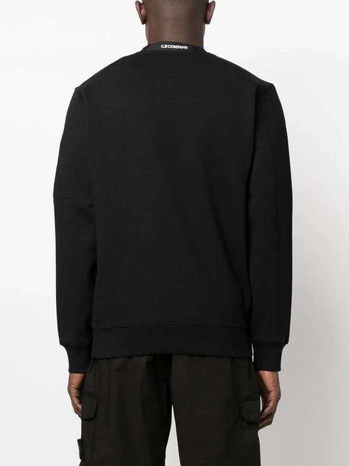 C.P COMPANY Logo Lens Patch Sweatshirt Black - MAISONDEFASHION.COM