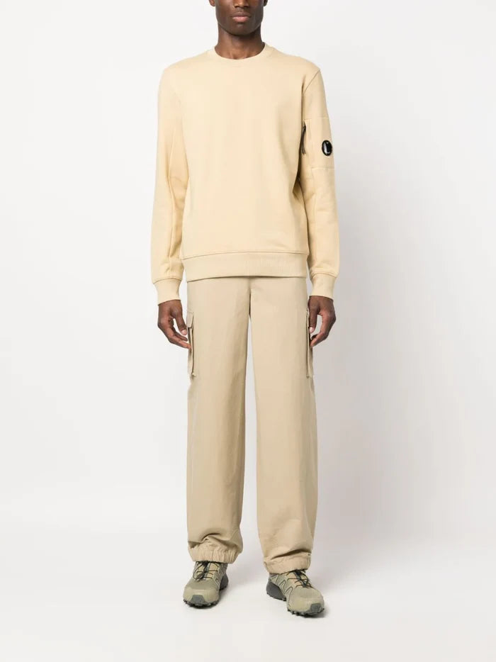 C.P COMPANY MEN Logo Lens Patch Sweatshirt Sand Beige - MAISONDEFASHION.COM