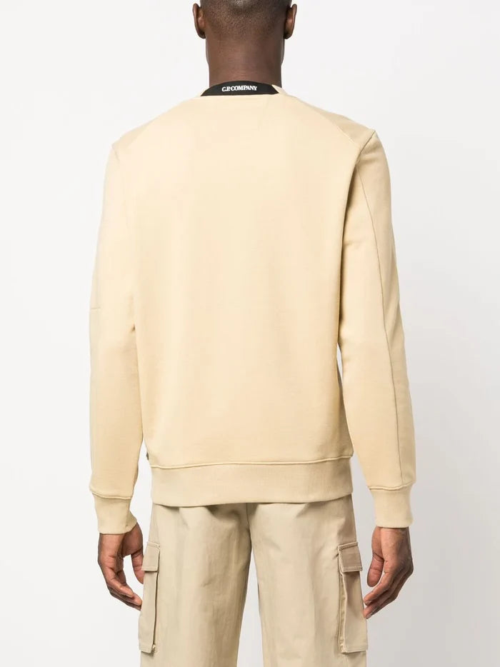 C.P COMPANY MEN Logo Lens Patch Sweatshirt Sand Beige - MAISONDEFASHION.COM