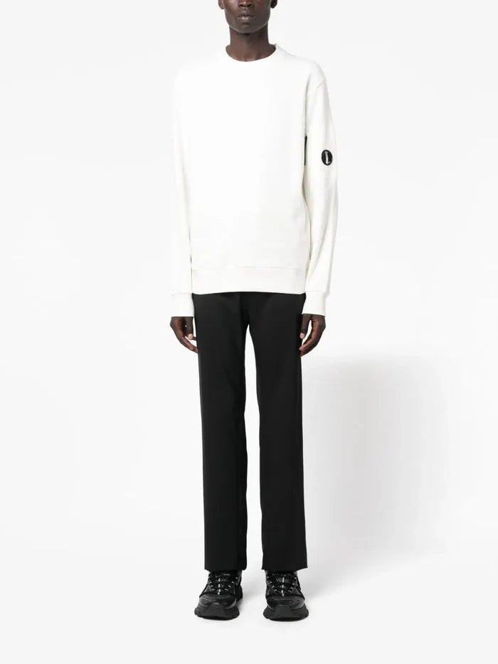 C.P COMPANY MEN Logo Lens Patch Sweatshirt White - MAISONDEFASHION.COM