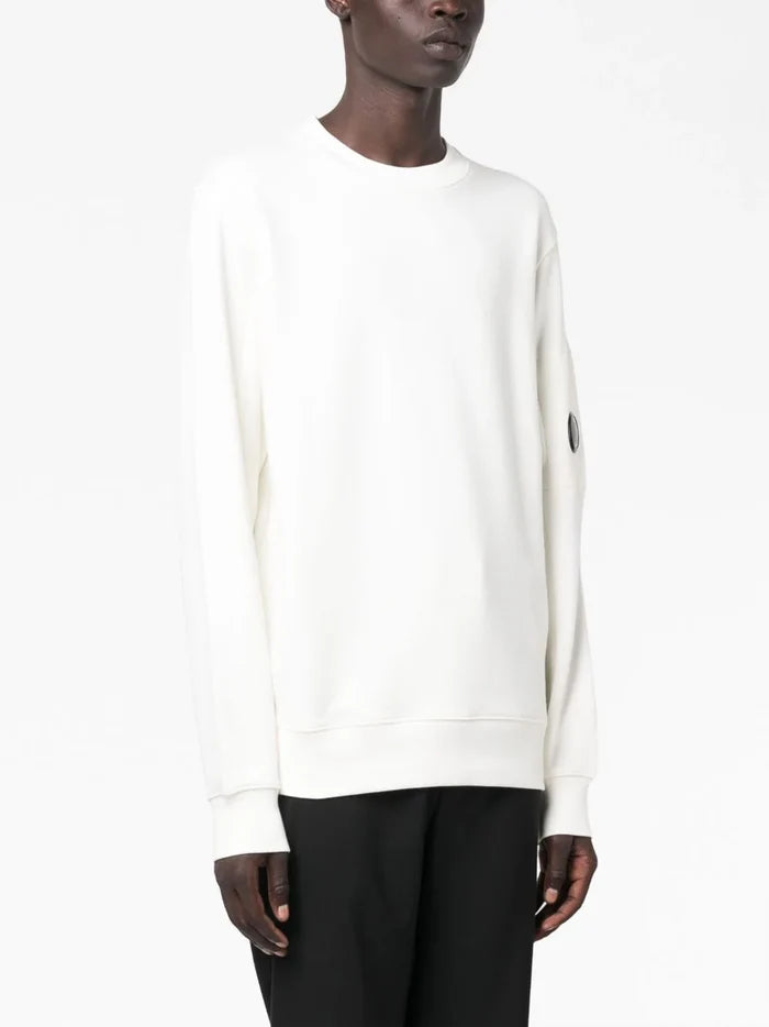 C.P COMPANY MEN Logo Lens Patch Sweatshirt White - MAISONDEFASHION.COM