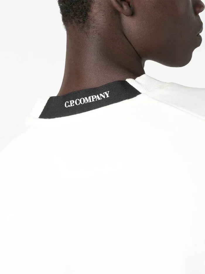 C.P COMPANY MEN Logo Lens Patch Sweatshirt White - MAISONDEFASHION.COM