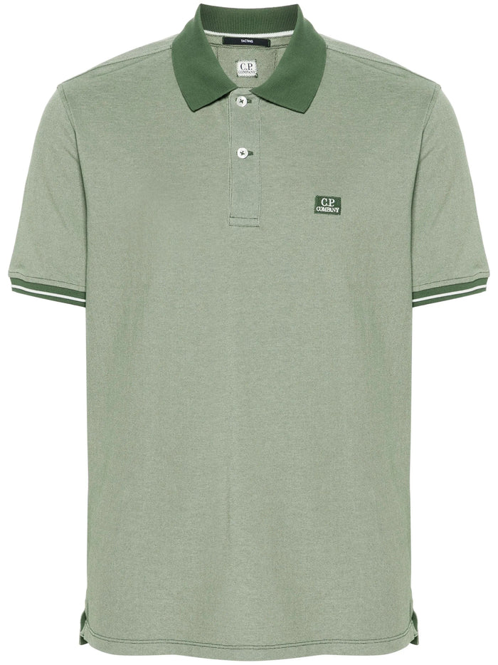 C.P. COMPANY Logo Patch Cotton Blend Polo Shirt Fern Green - MAISONDEFASHION.COM
