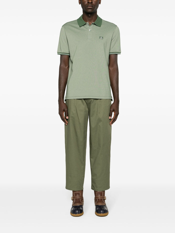 C.P. COMPANY Logo Patch Cotton Blend Polo Shirt Fern Green - MAISONDEFASHION.COM