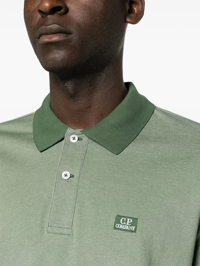 C.P. COMPANY Logo Patch Cotton Blend Polo Shirt Fern Green - MAISONDEFASHION.COM