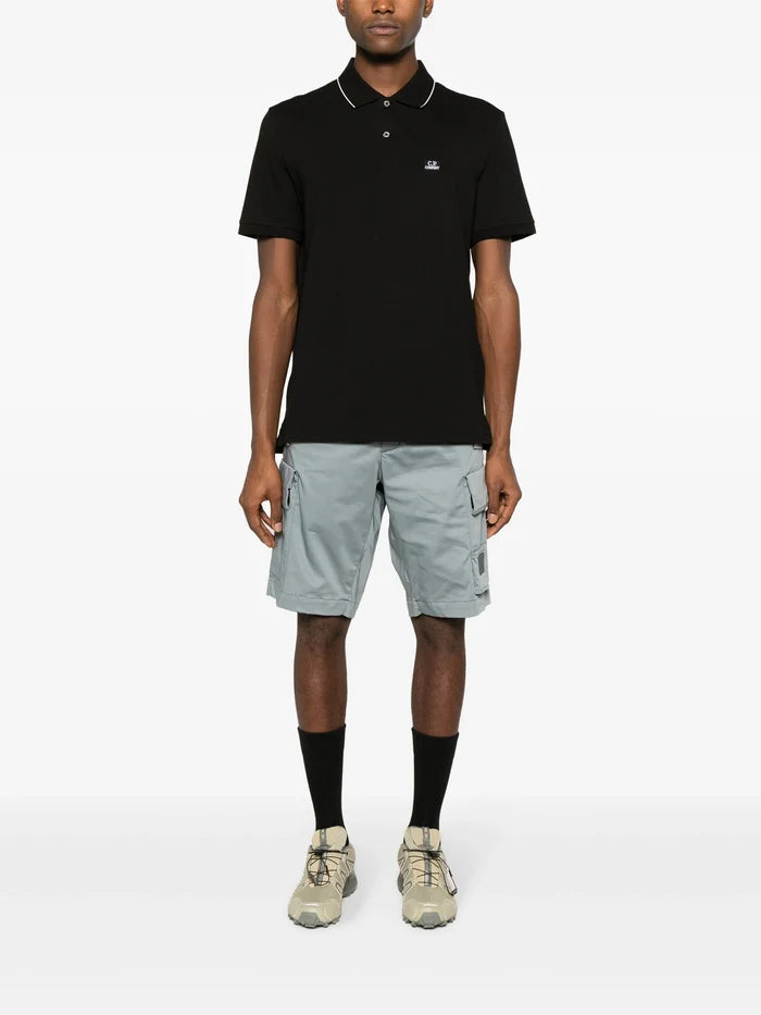 C.P. COMPANY MEN Logo Patch Piqué Polo Shirt Black - MAISONDEFASHION.COM