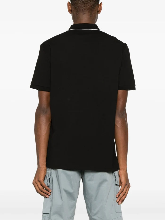 C.P. COMPANY MEN Logo Patch Piqué Polo Shirt Black - MAISONDEFASHION.COM