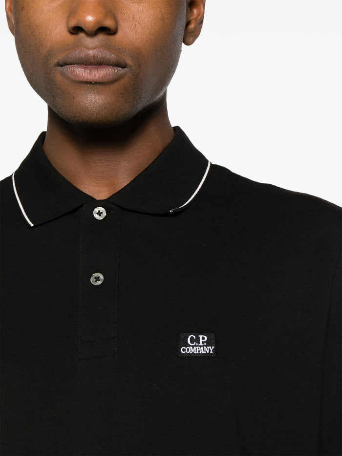 C.P. COMPANY MEN Logo Patch Piqué Polo Shirt Black - MAISONDEFASHION.COM