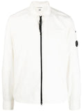C.P COMPANY Logo Patch Pocket Zip Up Over-Shirt White - MAISONDEFASHION.COM