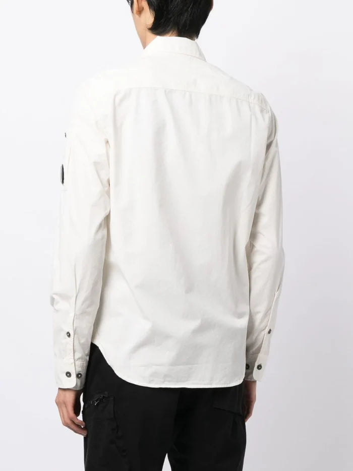 C.P COMPANY Logo Patch Pocket Zip Up Over-Shirt White - MAISONDEFASHION.COM