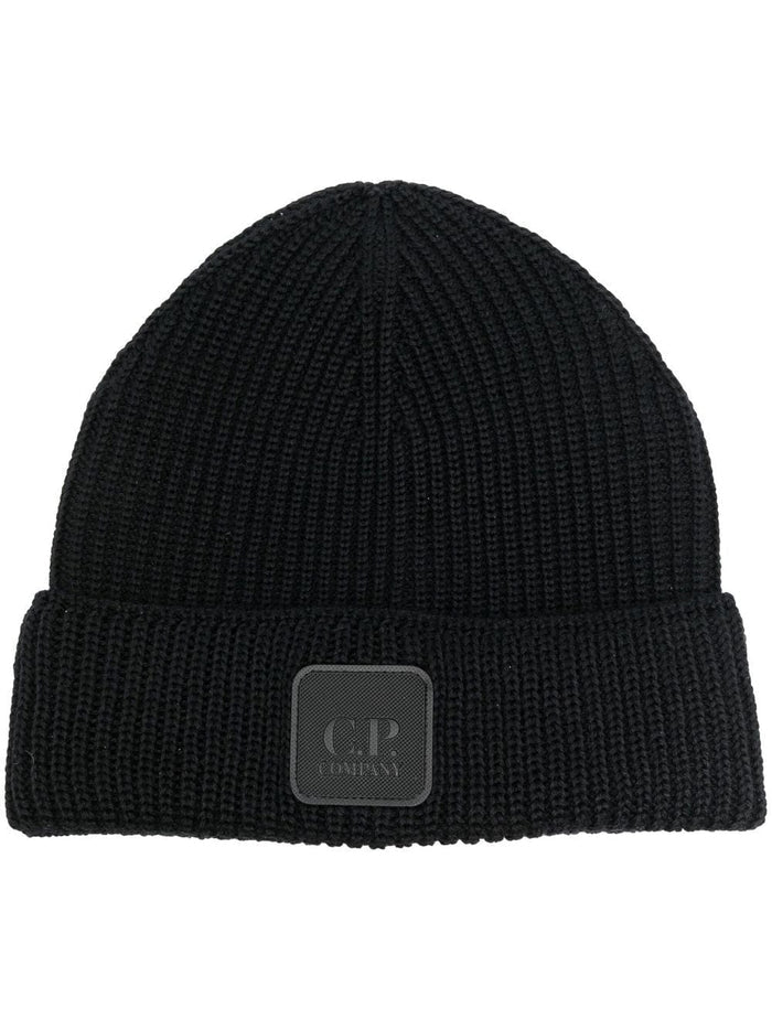 C.P COMPANY Logo-patch Ribbed Beanie Black - MAISONDEFASHION.COM