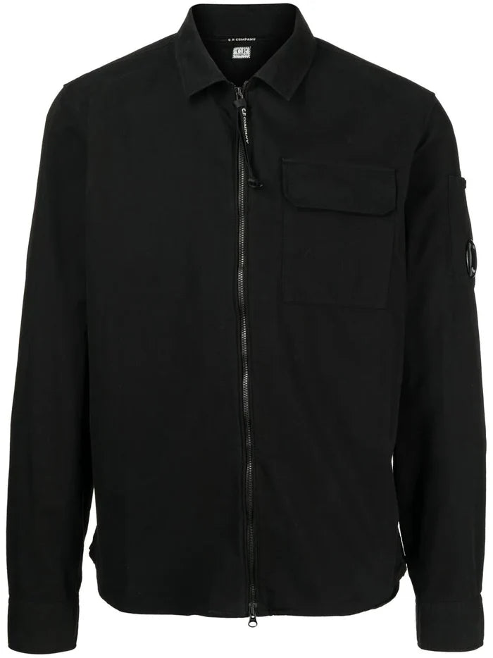 C.P COMPANY Logo Pocket Patch Overshirt Black - MAISONDEFASHION.COM