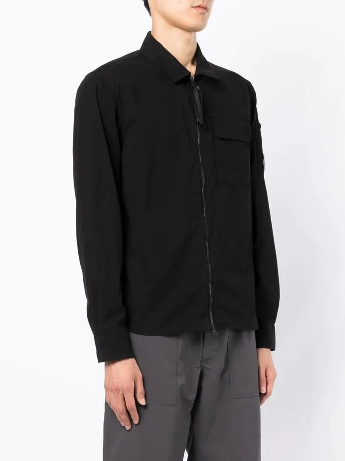 C.P COMPANY Logo Pocket Patch Overshirt Black - MAISONDEFASHION.COM