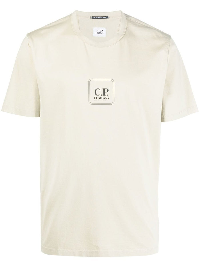 C.P COMPANY Logo Print T-Shirt Beige - MAISONDEFASHION.COM