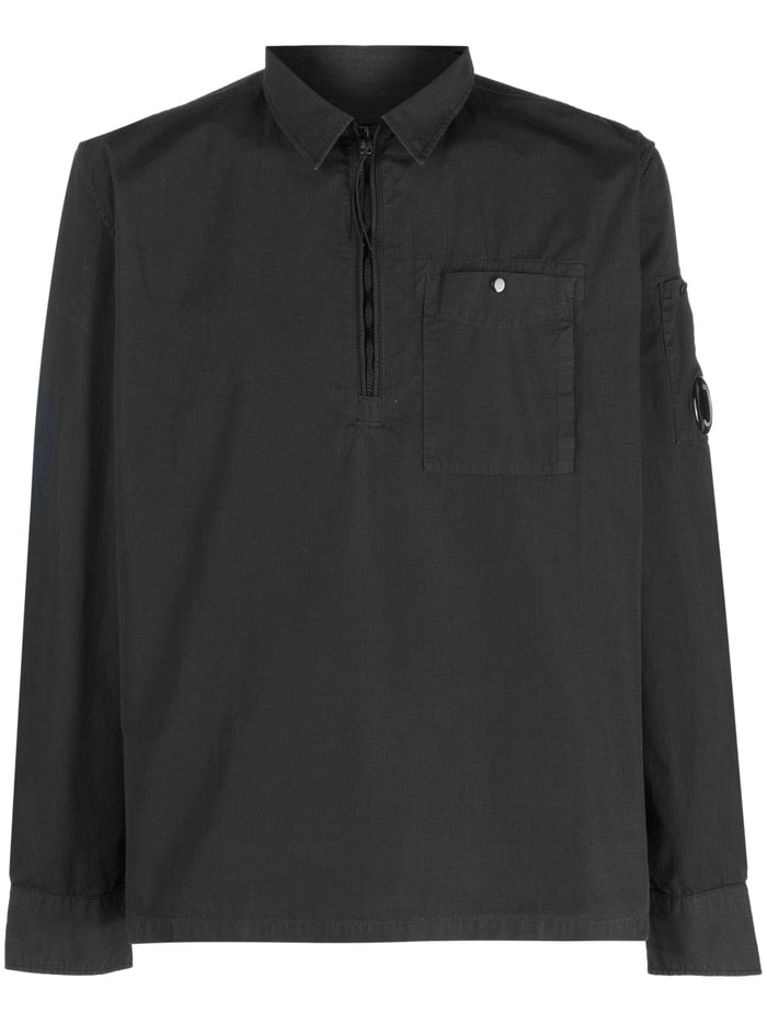 C.P. COMPANY Patch Pocket Quarter Zip Shirt Black - MAISONDEFASHION.COM
