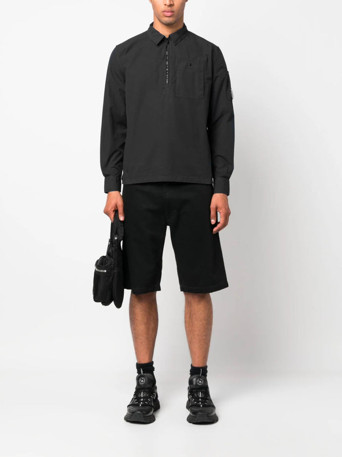 C.P. COMPANY Patch Pocket Quarter Zip Shirt Black - MAISONDEFASHION.COM