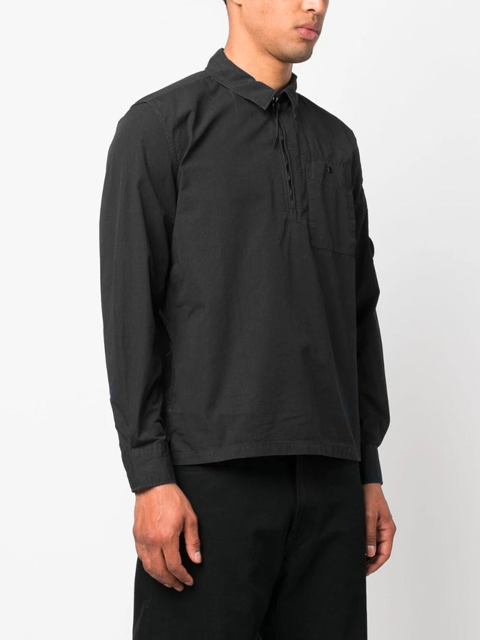 C.P. COMPANY Patch Pocket Quarter Zip Shirt Black - MAISONDEFASHION.COM