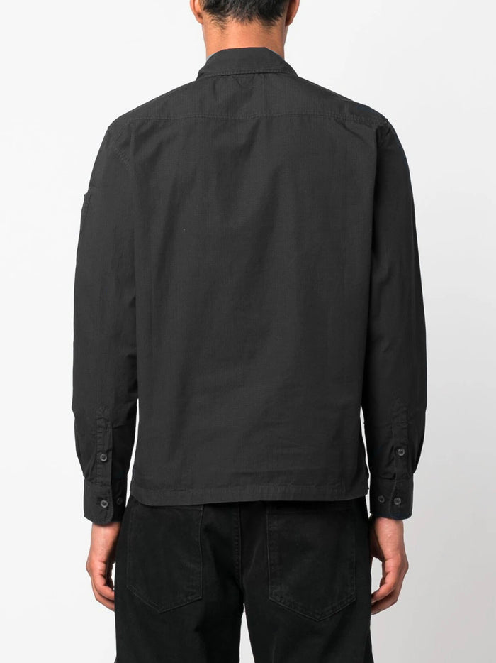 C.P. COMPANY Patch Pocket Quarter Zip Shirt Black - MAISONDEFASHION.COM