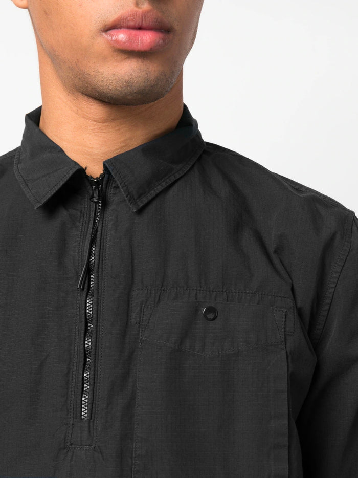 C.P. COMPANY Patch Pocket Quarter Zip Shirt Black - MAISONDEFASHION.COM
