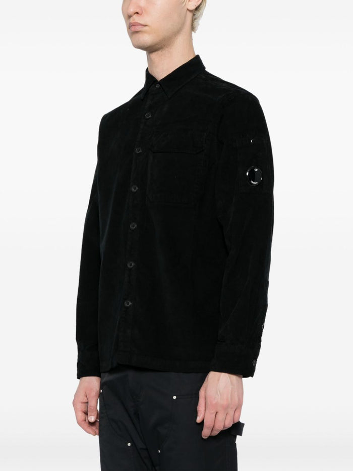 C.P. COMPANY MEN Velluto Button Up  Lens-Detail Corduroy shirt Black - MAISONDEFASHION.COM