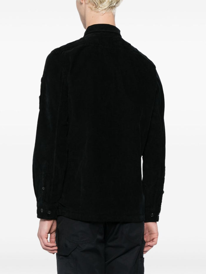 C.P. COMPANY MEN Velluto Button Up  Lens-Detail Corduroy shirt Black - MAISONDEFASHION.COM