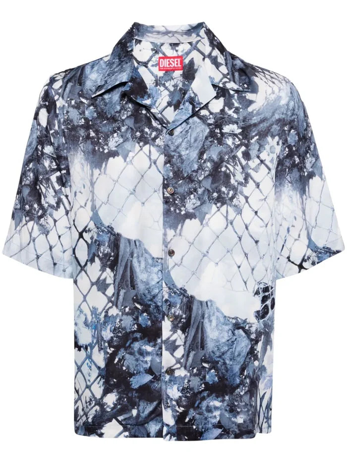 DIESEL S-Bristol Graphic Print Shirt Light Blue - MAISONDEFASHION.COM