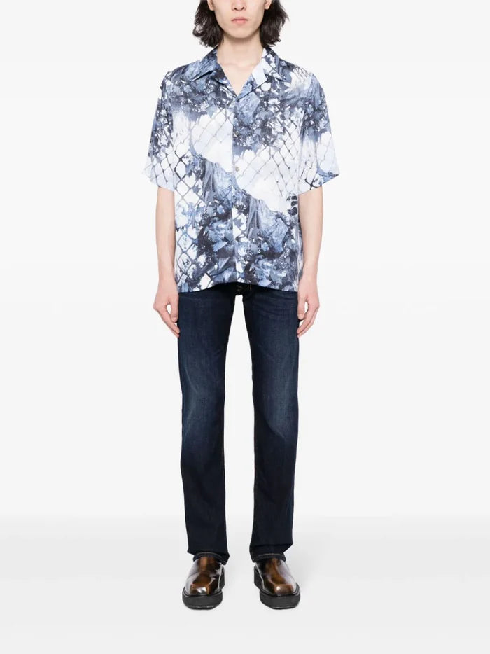 DIESEL S-Bristol Graphic Print Shirt Light Blue - MAISONDEFASHION.COM