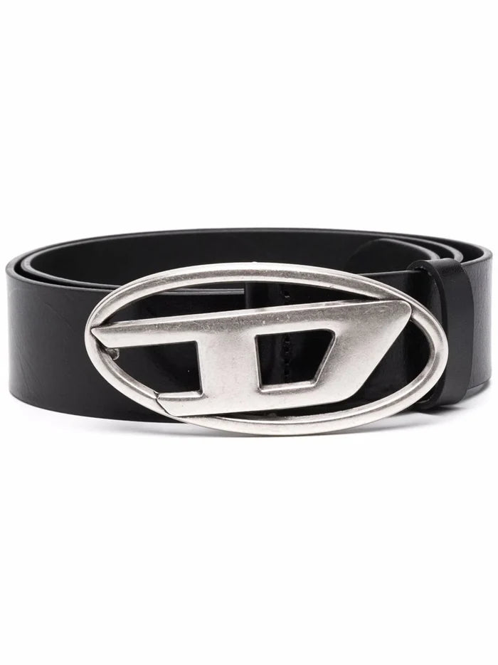 DIESEL UNISEX 1DR Logo-buckle Leather Belt Black - MAISONDEFASHION.COM