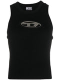 DIESEL WOMEN M-Onerva Cut-out Logo-plaque Knitted Top Black - MAISONDEFASHION.COM