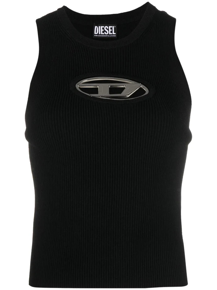 DIESEL WOMEN M-Onerva Cut-out Logo-plaque Knitted Top Black - MAISONDEFASHION.COM