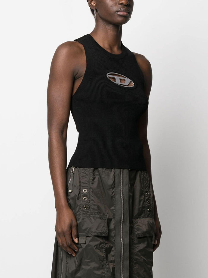 DIESEL WOMEN M-Onerva Cut-out Logo-plaque Knitted Top Black - MAISONDEFASHION.COM