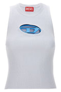 DIESEL WOMEN M-Onerva Cut-out Logo-plaque Knitted Top Light Blue - MAISONDEFASHION.COM