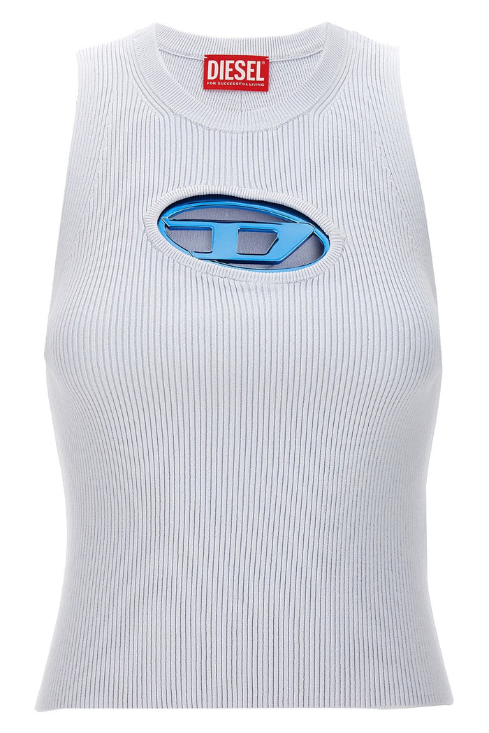 DIESEL WOMEN M-Onerva Cut-out Logo-plaque Knitted Top Light Blue - MAISONDEFASHION.COM