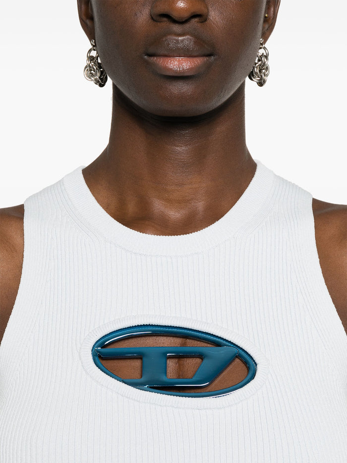 DIESEL WOMEN M-Onerva Cut-out Logo-plaque Knitted Top Light Blue - MAISONDEFASHION.COM