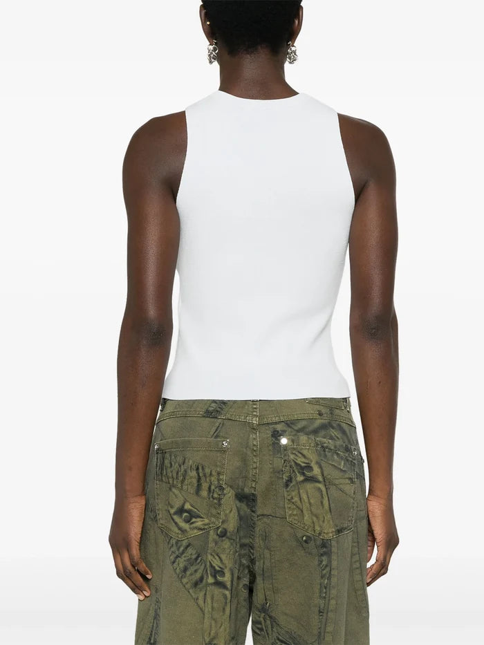 DIESEL WOMEN M-Onerva Cut-out Logo-plaque Knitted Top Light Blue - MAISONDEFASHION.COM