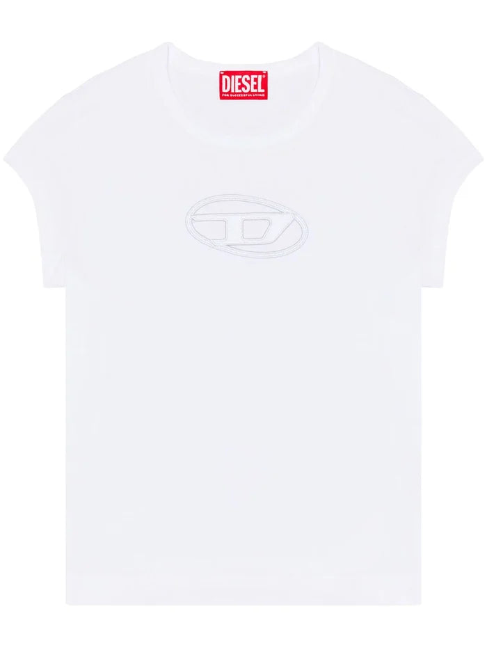 DIESEL WOMEN T-Angie Cut-out Logo T-shirt White - MAISONDEFASHION.COM