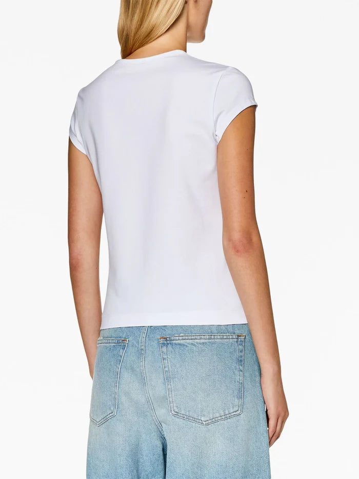 DIESEL WOMEN T-Angie Cut-out Logo T-shirt White - MAISONDEFASHION.COM