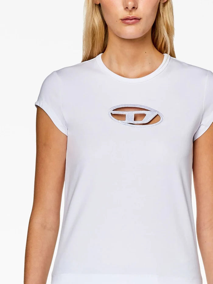 DIESEL WOMEN T-Angie Cut-out Logo T-shirt White - MAISONDEFASHION.COM