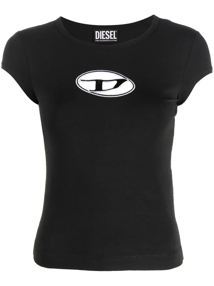DIESEL WOMEN T-Angie Logo Cut Out T-Shirt Black - MAISONDEFASHION.COM