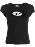 DIESEL WOMEN T-Angie Logo Cut Out T-Shirt Black - MAISONDEFASHION.COM